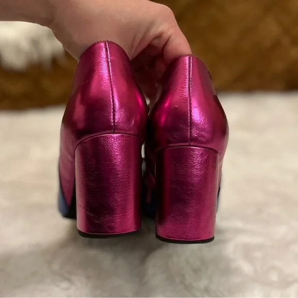Jeffrey Campbell Size 8 EUC Pink Blue Metallic Heel Booties Worn Twice - Picture 5 of 9